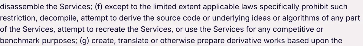 AdCreative.ai's Terms of Service for online subscribers, section 2.2 item f: the customer shall not use the Services for any competitive or benchmark purposes