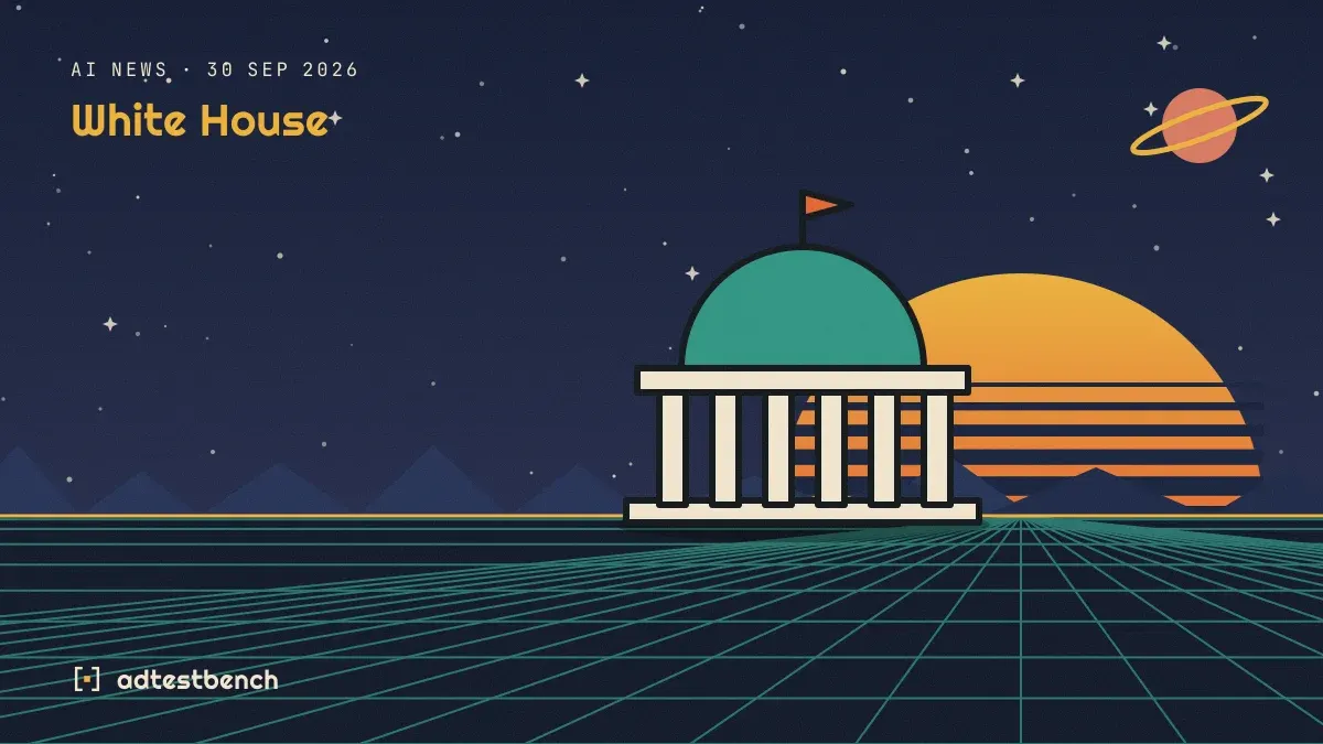 Retro-futurist illustration: a striped sunset over a grid horizon under a starry sky, with a parliament dome standing on the horizon.