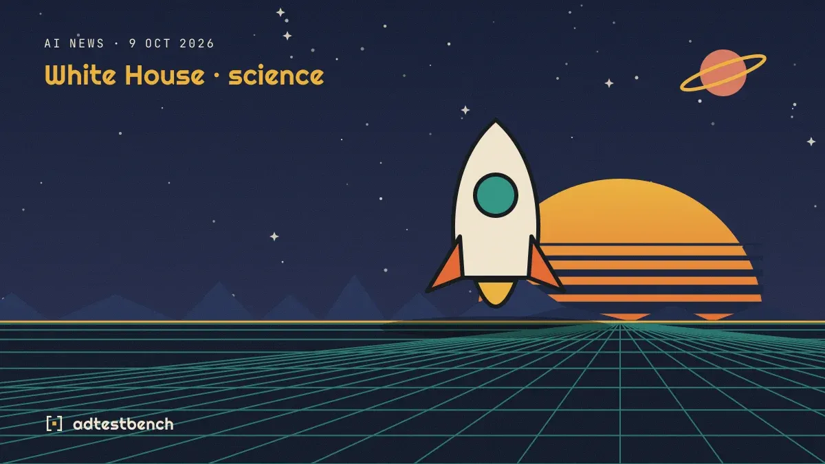 Retro-futurist illustration: a striped sunset over a grid horizon under a starry sky, with a rocket standing on the horizon.