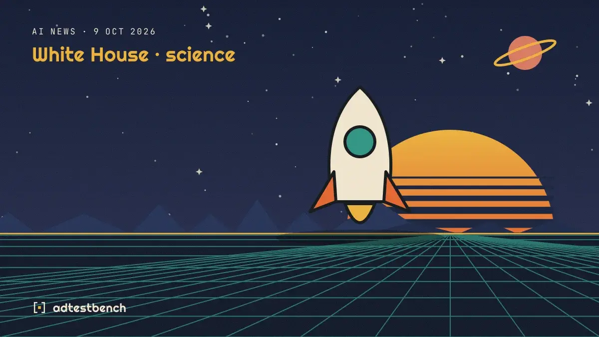Retro-futurist illustration: a striped sunset over a grid horizon under a starry sky, with a rocket standing on the horizon.