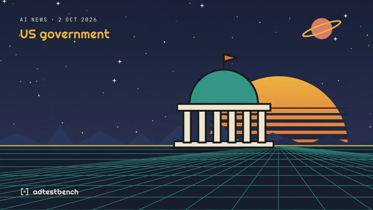 Retro-futurist illustration: a striped sunset over a grid horizon under a starry sky, with a domed building standing on the horizon.