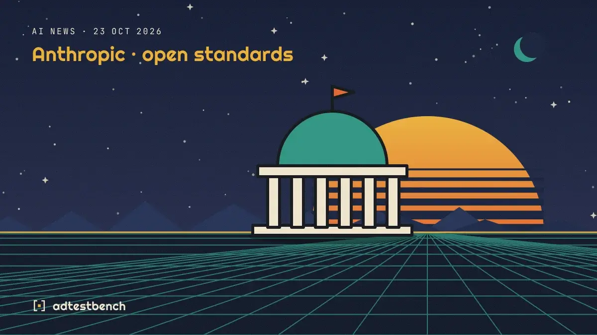 Retro-futurist illustration: a striped sunset over a grid horizon under a starry sky, with a domed building with columns standing on the horizon.