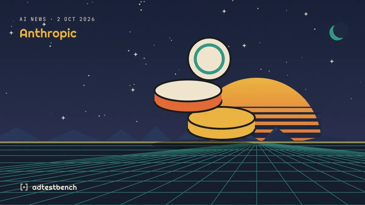 Retro-futurist illustration: a striped sunset over a grid horizon under a starry sky, with a coin standing on the horizon.