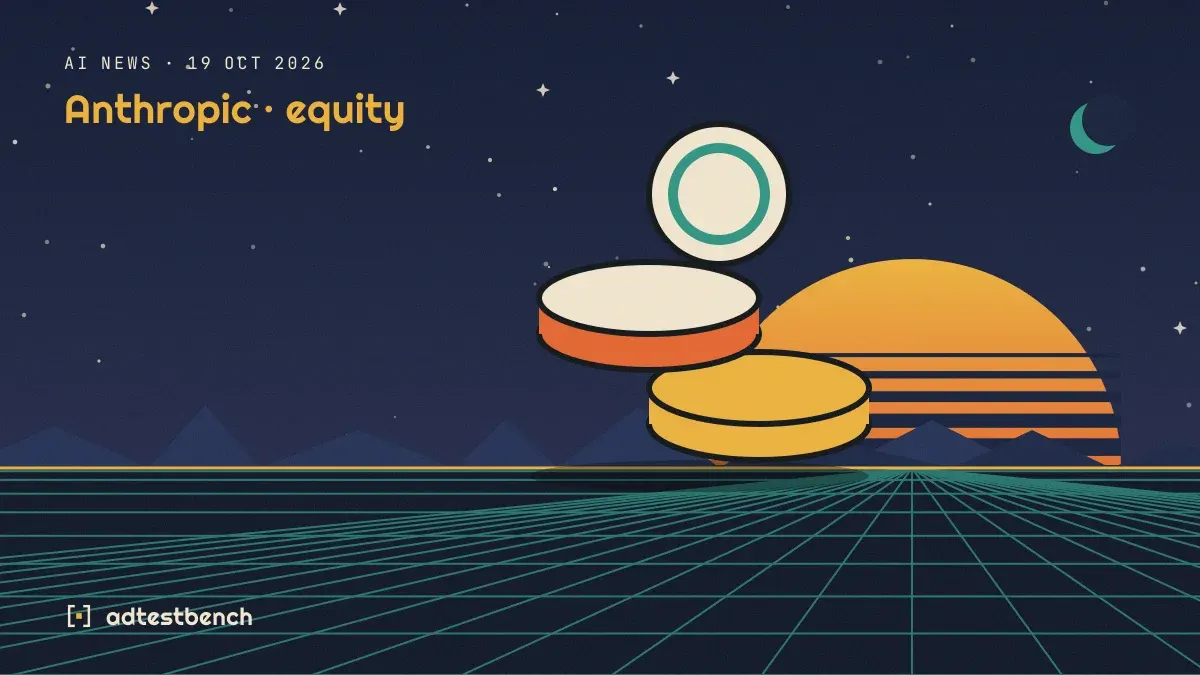 Retro-futurist illustration: a striped sunset over a grid horizon under a starry sky, with a coin motif standing on the horizon.