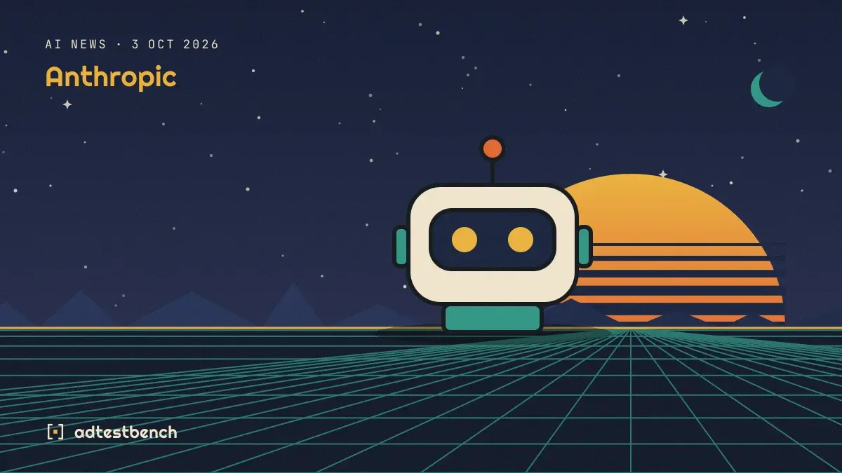 Retro-futurist illustration: a striped sunset over a grid horizon under a starry sky, with a robot standing on the horizon.