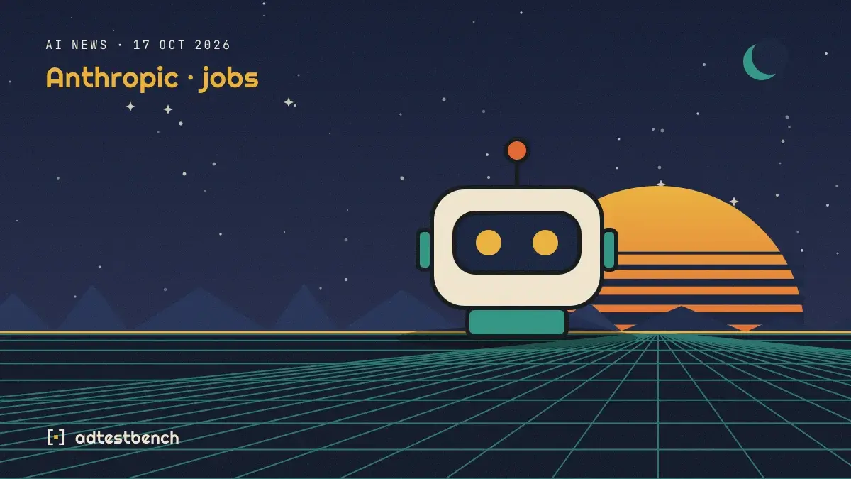Retro-futurist illustration: a striped sunset over a grid horizon under a starry sky, with a robot motif standing on the horizon.