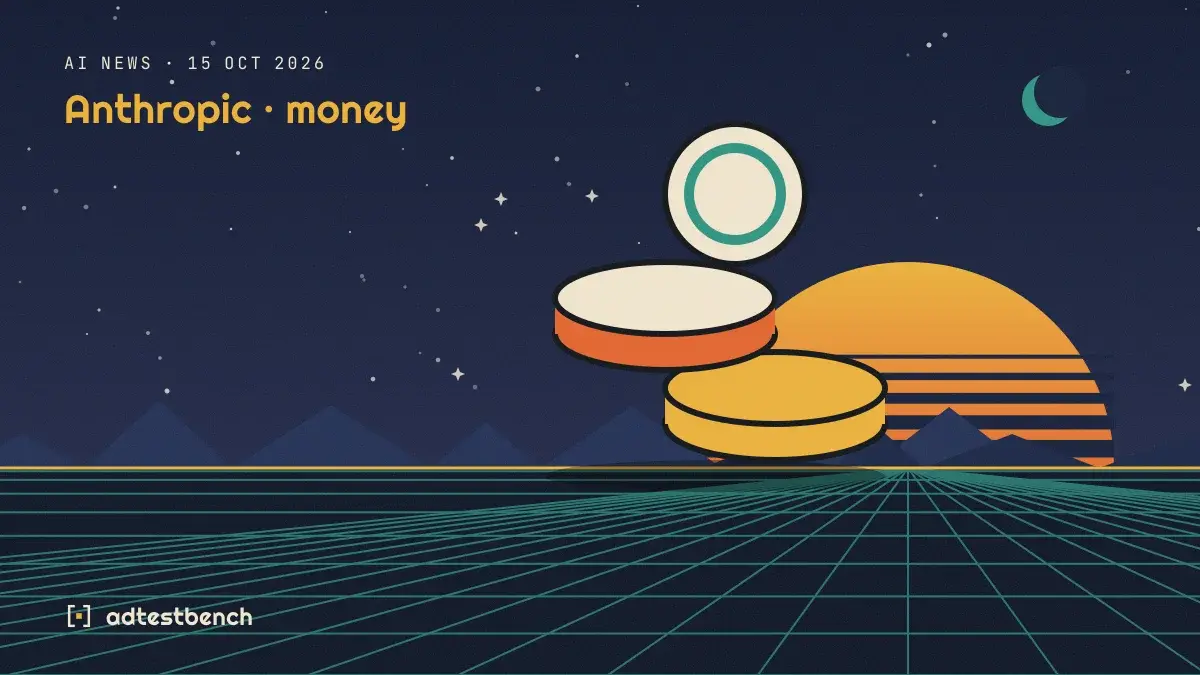 Retro-futurist illustration: a striped sunset over a grid horizon under a starry sky, with a coin motif standing on the horizon.