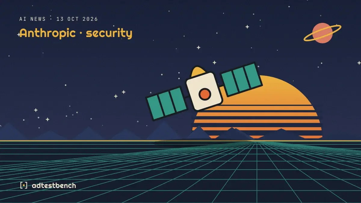 Retro-futurist illustration: a striped sunset over a grid horizon under a starry sky, with a satellite motif standing on the horizon.