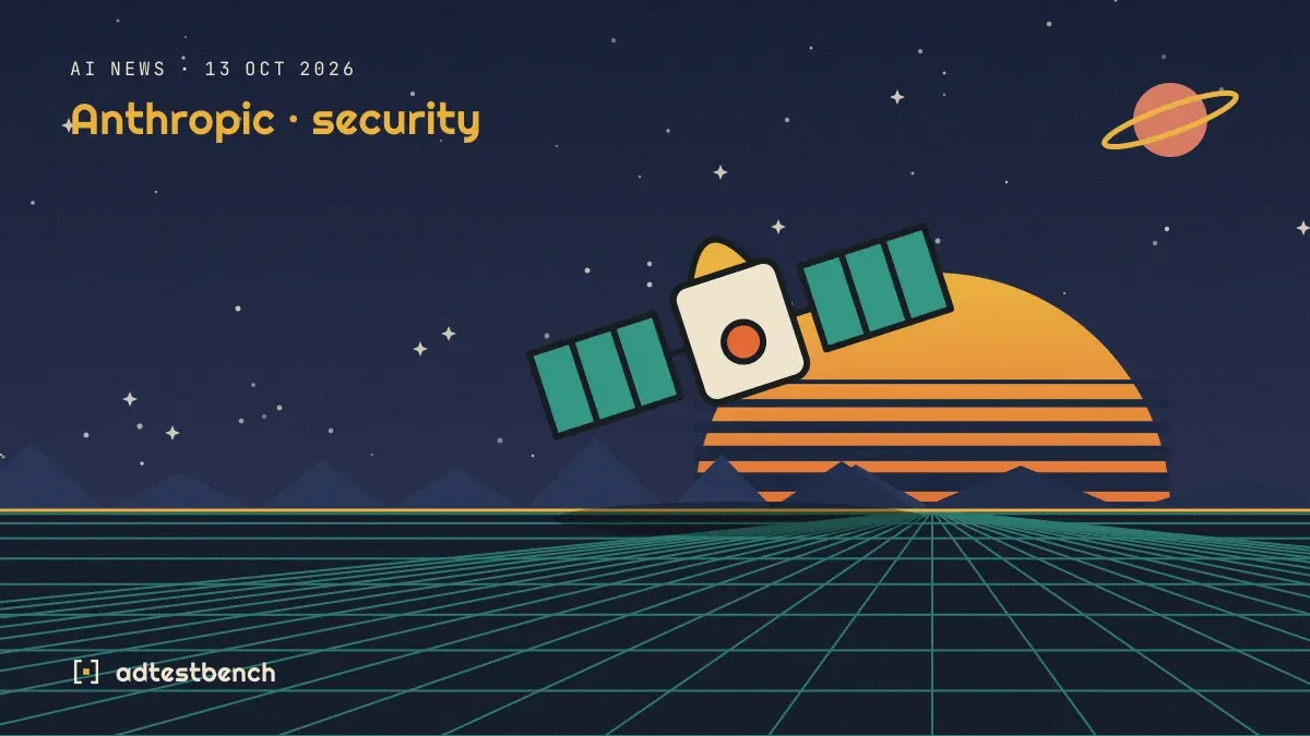 Retro-futurist illustration: a striped sunset over a grid horizon under a starry sky, with a satellite motif standing on the horizon.