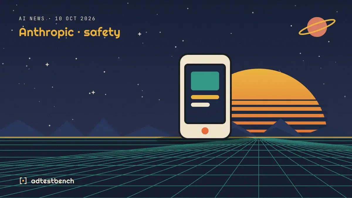 Retro-futurist illustration: a striped sunset over a grid horizon under a starry sky, with a phone standing on the horizon.