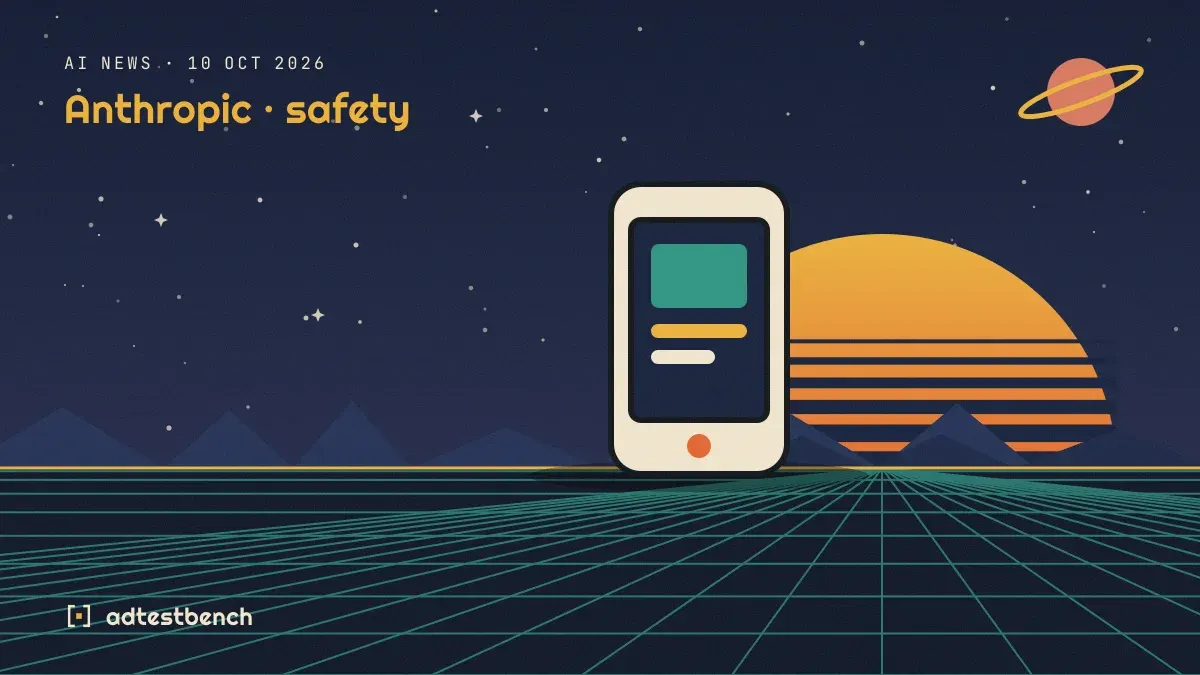 Retro-futurist illustration: a striped sunset over a grid horizon under a starry sky, with a phone standing on the horizon.