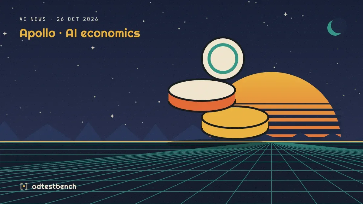 Retro-futurist illustration: a striped sunset over a grid horizon under a starry sky, with stacked coins standing on the horizon.