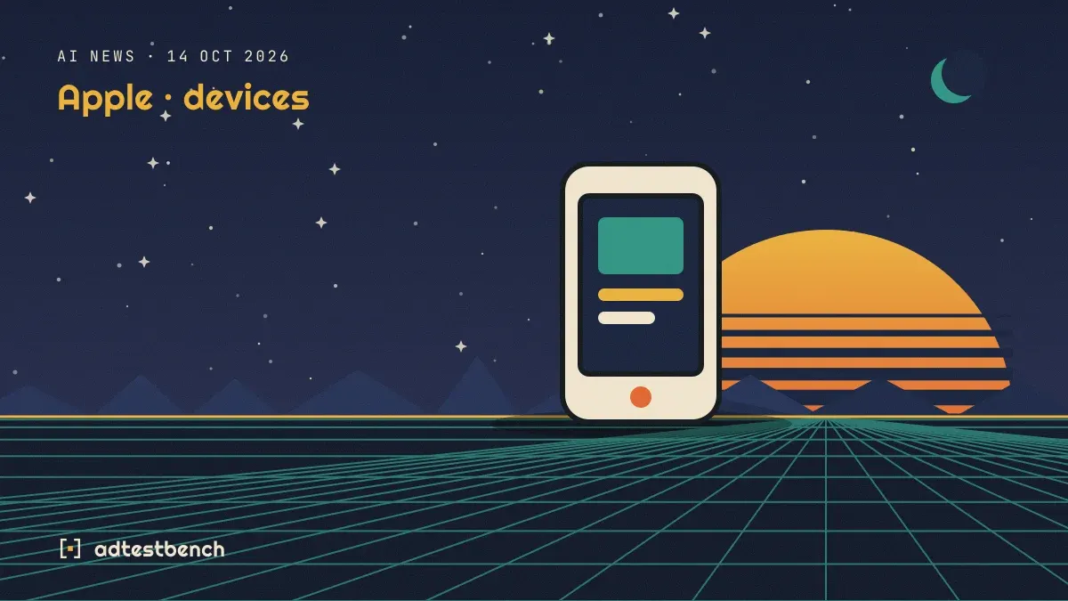 Retro-futurist illustration: a striped sunset over a grid horizon under a starry sky, with a phone motif standing on the horizon.