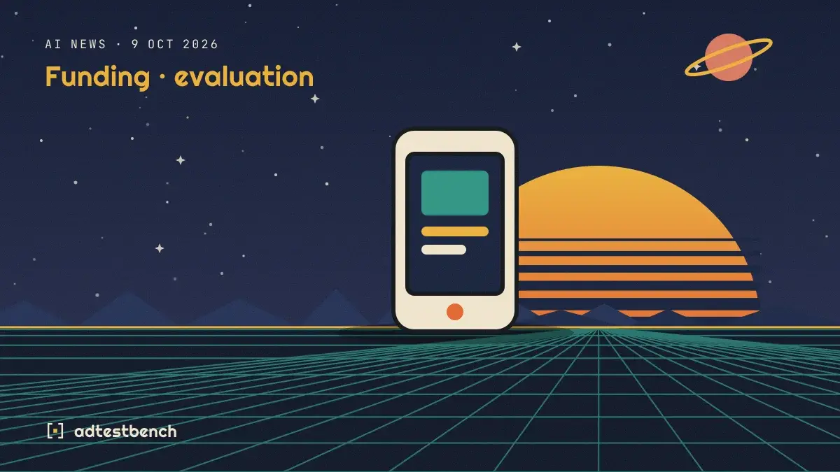 Retro-futurist illustration: a striped sunset over a grid horizon under a starry sky, with a phone standing on the horizon.