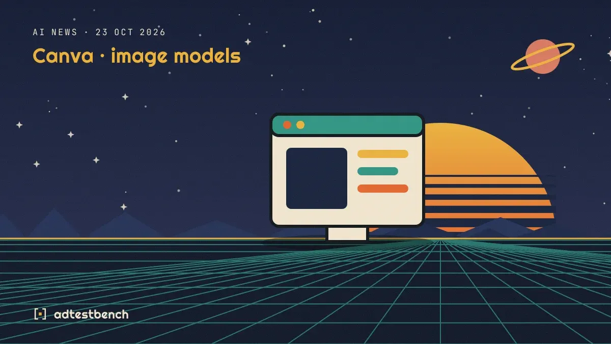 Retro-futurist illustration: a striped sunset over a grid horizon under a starry sky, with a software window standing on the horizon.