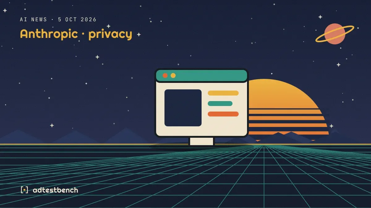 Retro-futurist illustration: a striped sunset over a grid horizon under a starry sky, with a software window standing on the horizon.