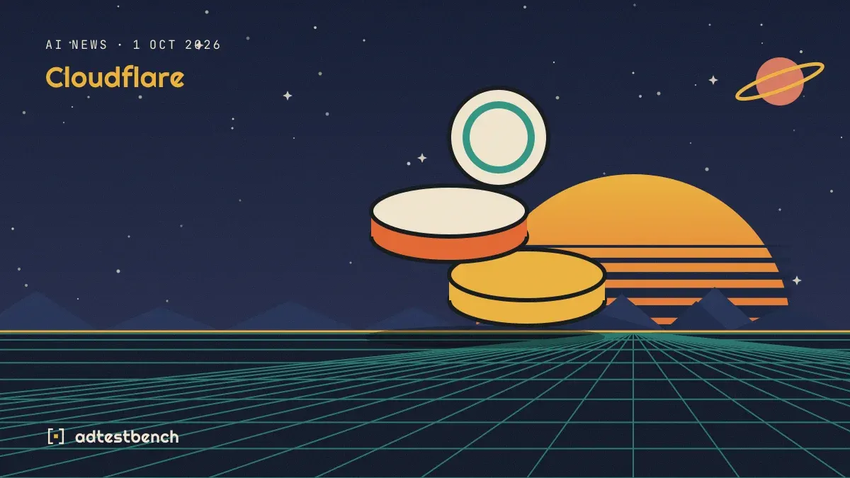 Retro-futurist illustration: a striped sunset over a grid horizon under a starry sky, with a coin standing on the horizon.