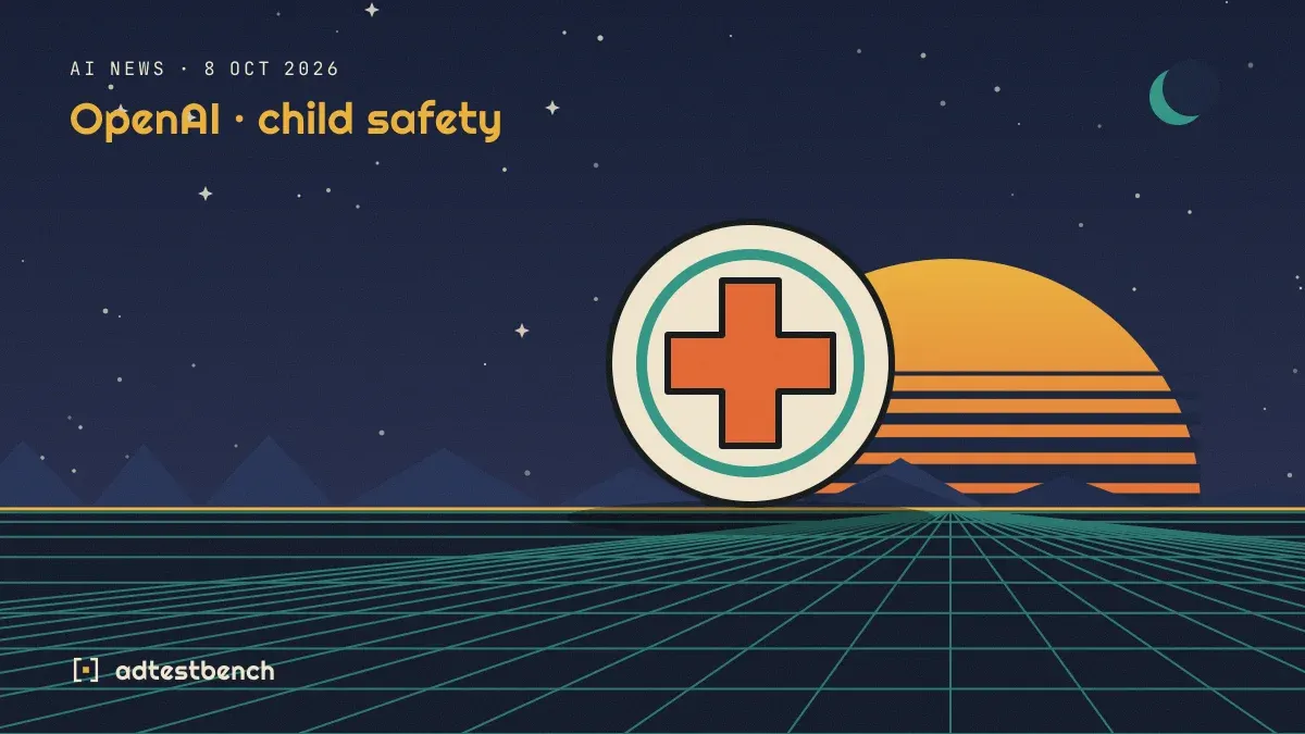 Retro-futurist illustration: a striped sunset over a grid horizon under a starry sky, with a medical cross standing on the horizon.