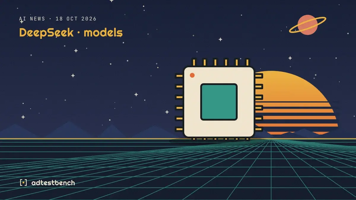 Retro-futurist illustration: a striped sunset over a grid horizon under a starry sky, with a chip motif standing on the horizon.