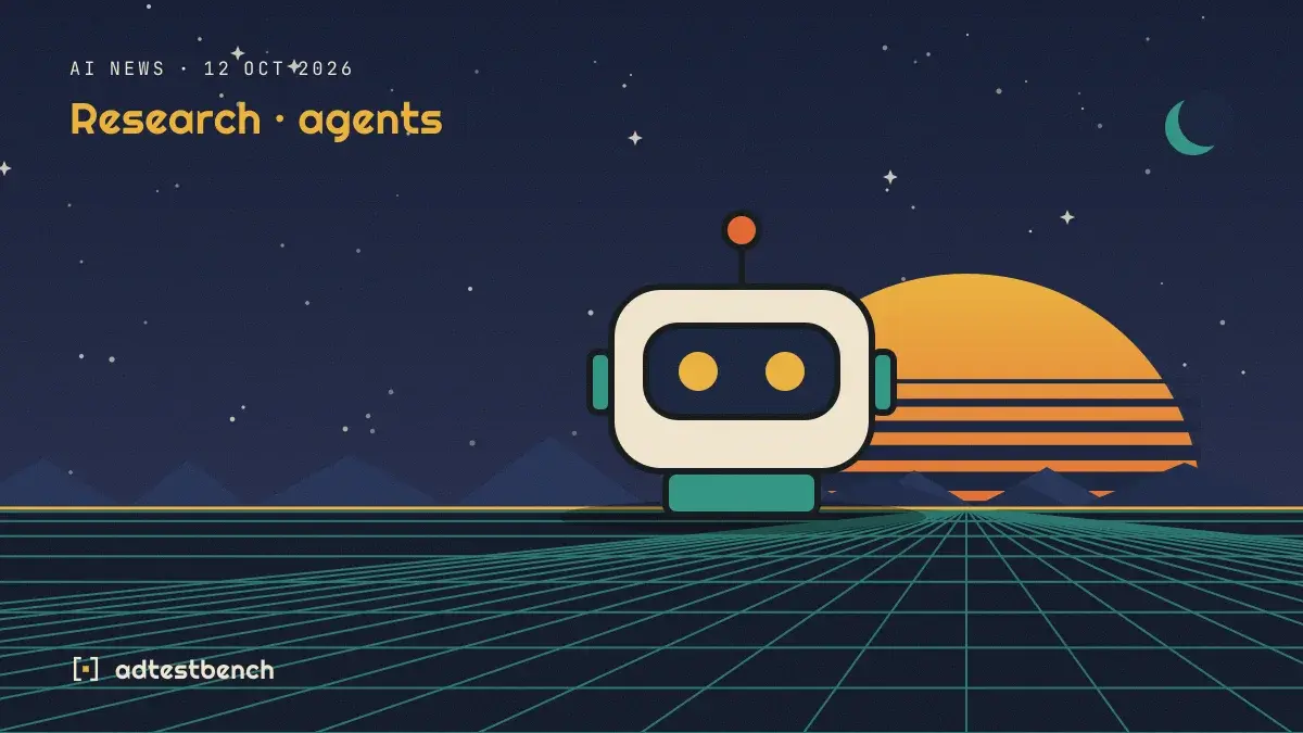 Retro-futurist illustration: a striped sunset over a grid horizon under a starry sky, with a retro robot standing on the horizon.