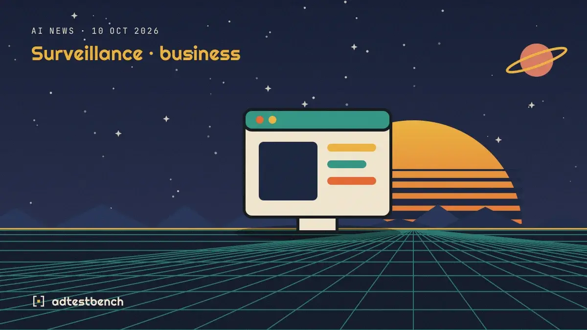 Retro-futurist illustration: a striped sunset over a grid horizon under a starry sky, with a picture window standing on the horizon.