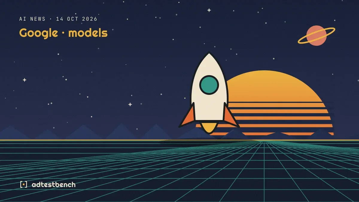 Retro-futurist illustration: a striped sunset over a grid horizon under a starry sky, with a rocket motif standing on the horizon.