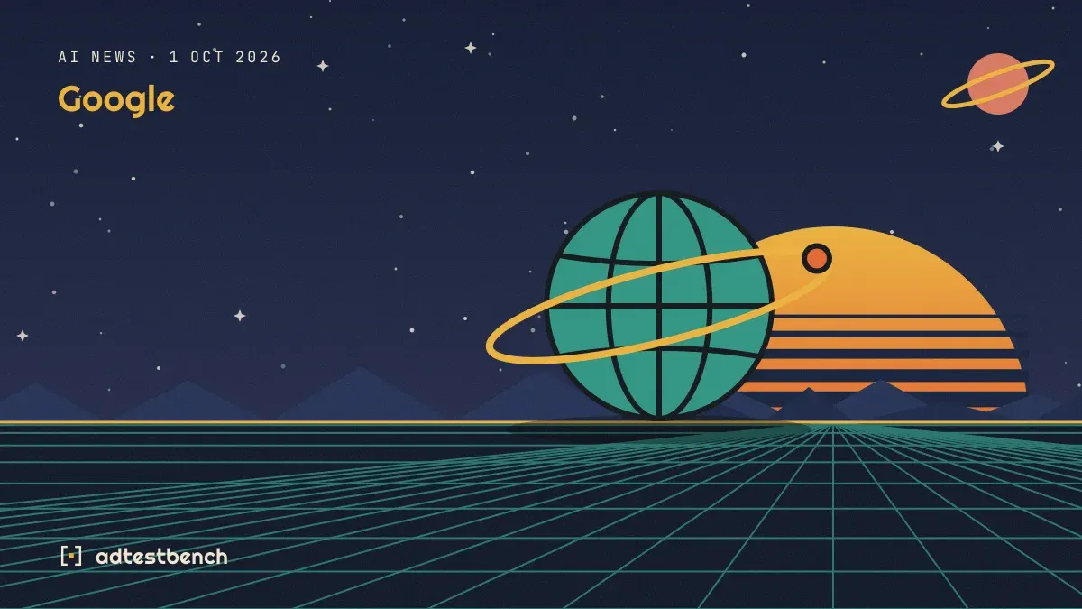 Retro-futurist illustration: a striped sunset over a grid horizon under a starry sky, with a ringed globe standing on the horizon.