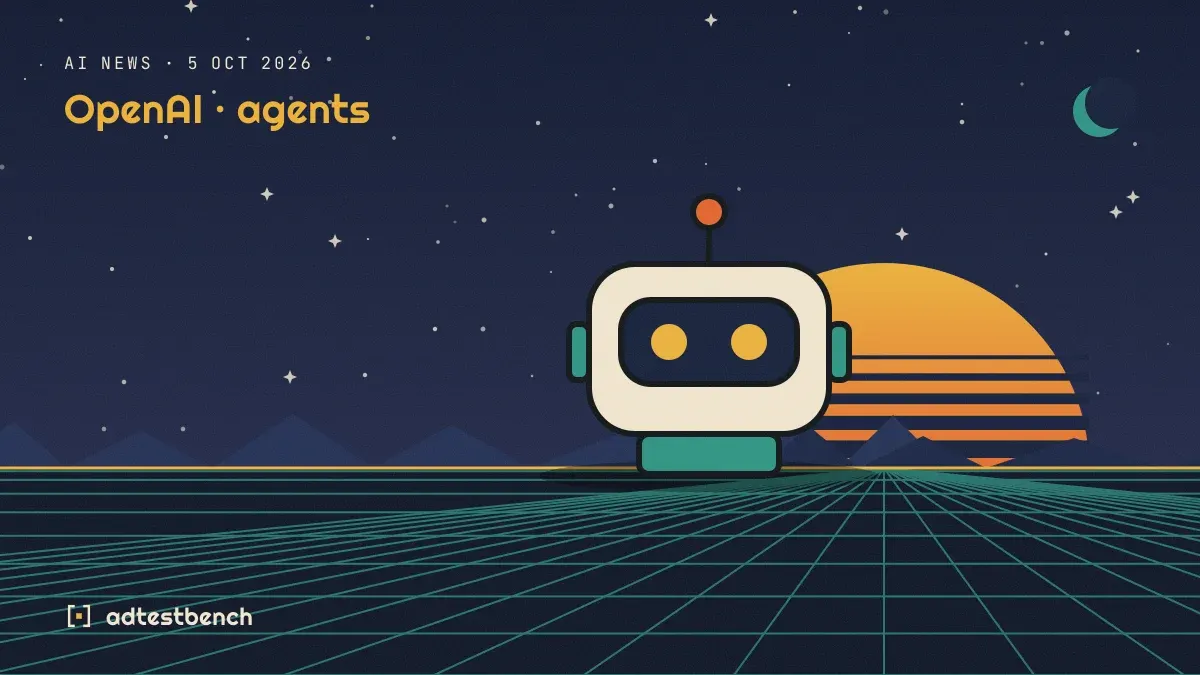 Retro-futurist illustration: a striped sunset over a grid horizon under a starry sky, with a robot head standing on the horizon.