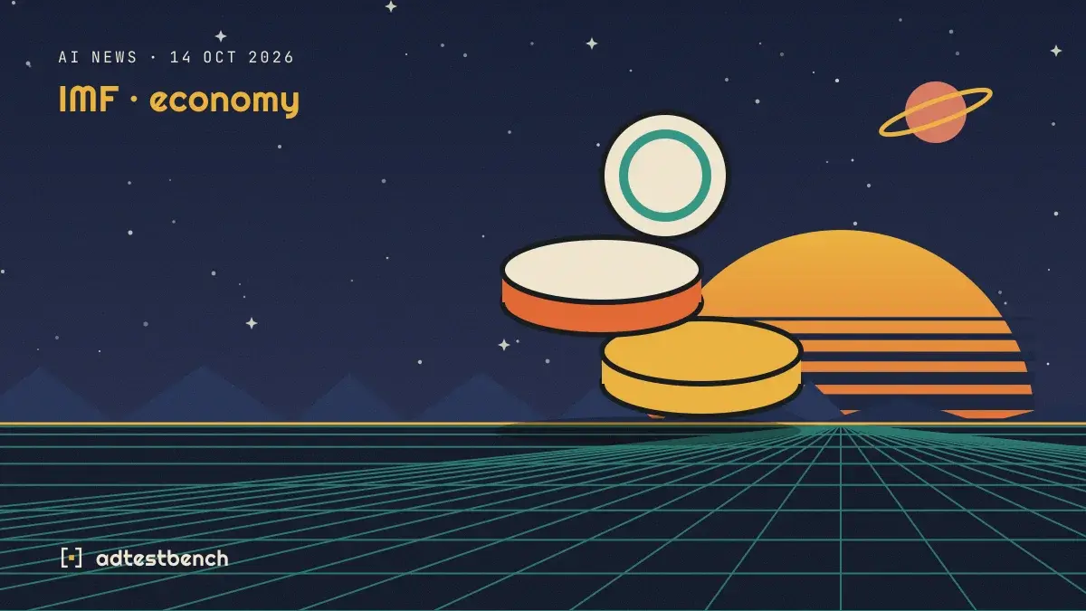Retro-futurist illustration: a striped sunset over a grid horizon under a starry sky, with a coin motif standing on the horizon.