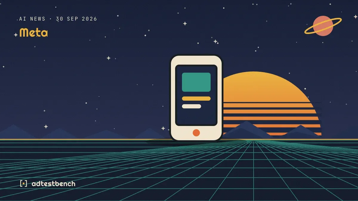 Retro-futurist illustration: a striped sunset over a grid horizon under a starry sky, with a smartphone showing an app standing on the horizon.