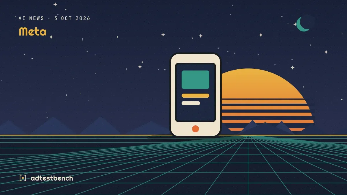 Retro-futurist illustration: a striped sunset over a grid horizon under a starry sky, with a smartphone showing an app standing on the horizon.