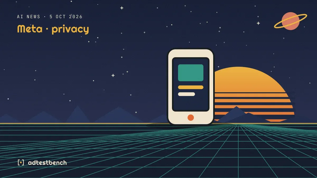 Retro-futurist illustration: a striped sunset over a grid horizon under a starry sky, with a smartphone showing an app standing on the horizon.
