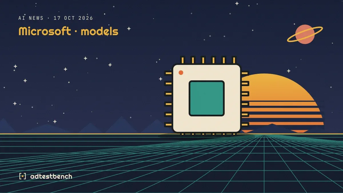 Retro-futurist illustration: a striped sunset over a grid horizon under a starry sky, with a chip motif standing on the horizon.