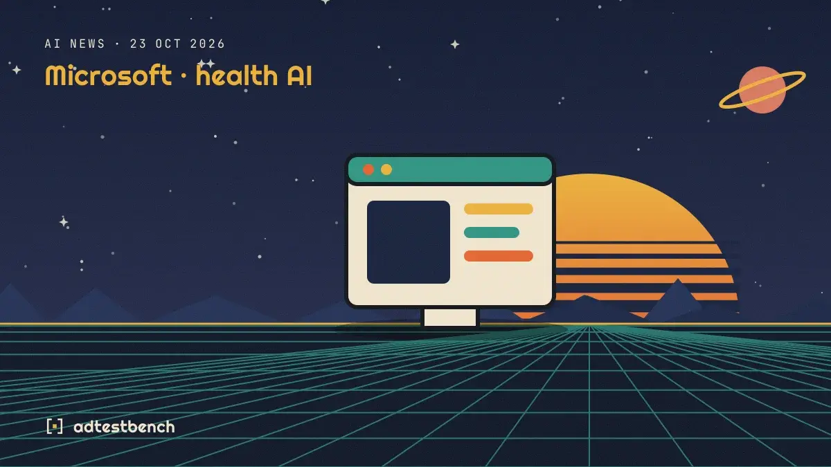 Retro-futurist illustration: a striped sunset over a grid horizon under a starry sky, with a software window standing on the horizon.