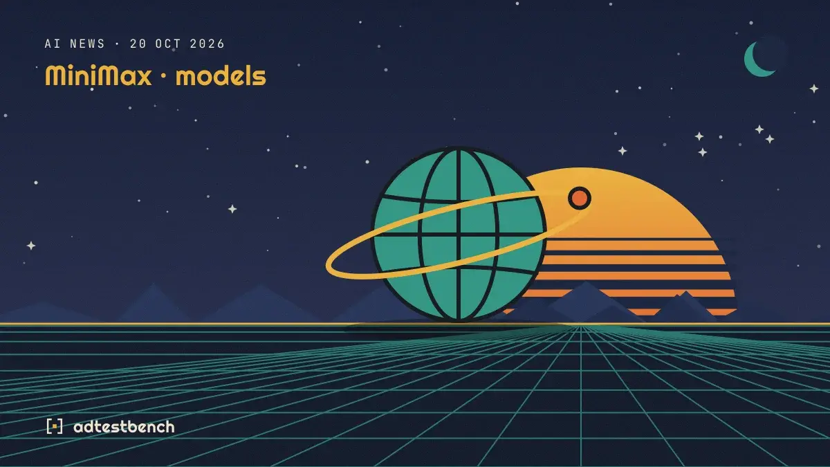 Retro-futurist illustration: a striped sunset over a grid horizon under a starry sky, with a globe motif standing on the horizon.