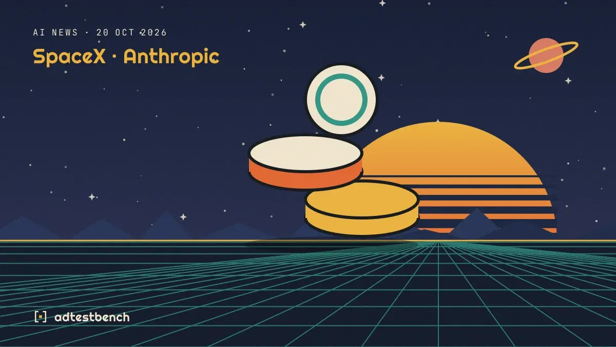 Retro-futurist illustration: a striped sunset over a grid horizon under a starry sky, with a coin motif standing on the horizon.