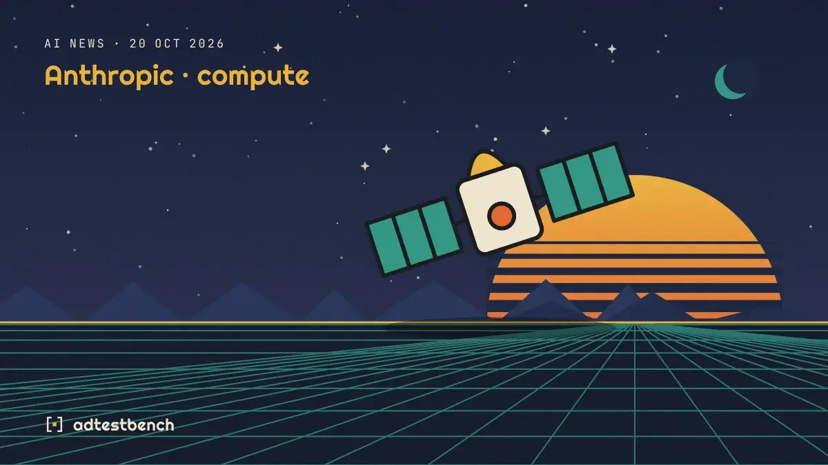 Retro-futurist illustration: a striped sunset over a grid horizon under a starry sky, with a satellite motif standing on the horizon.
