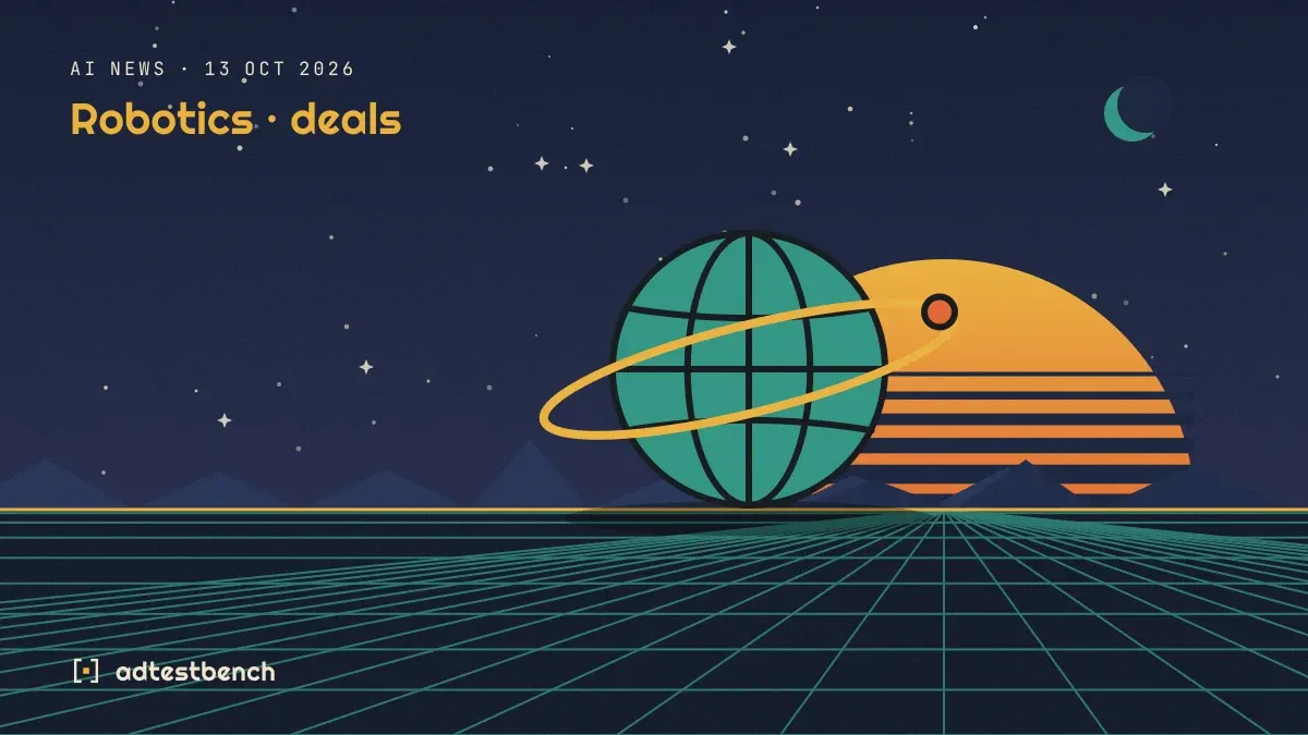 Retro-futurist illustration: a striped sunset over a grid horizon under a starry sky, with a globe motif standing on the horizon.