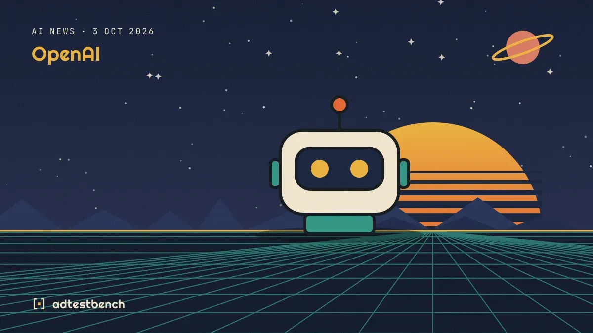 Retro-futurist illustration: a striped sunset over a grid horizon under a starry sky, with a robot standing on the horizon.