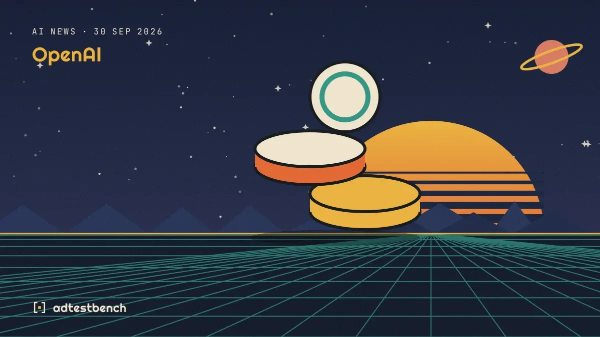 Retro-futurist illustration: a striped sunset over a grid horizon under a starry sky, with a coin standing on the horizon.