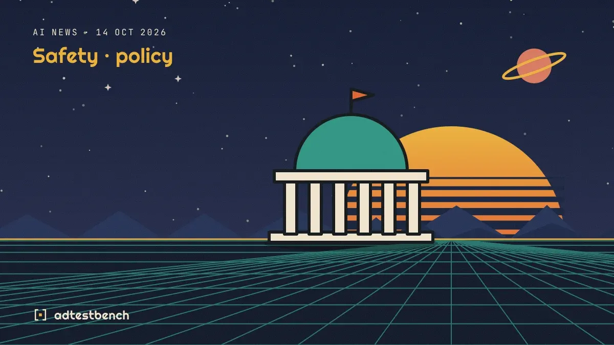 Retro-futurist illustration: a striped sunset over a grid horizon under a starry sky, with a dome motif standing on the horizon.
