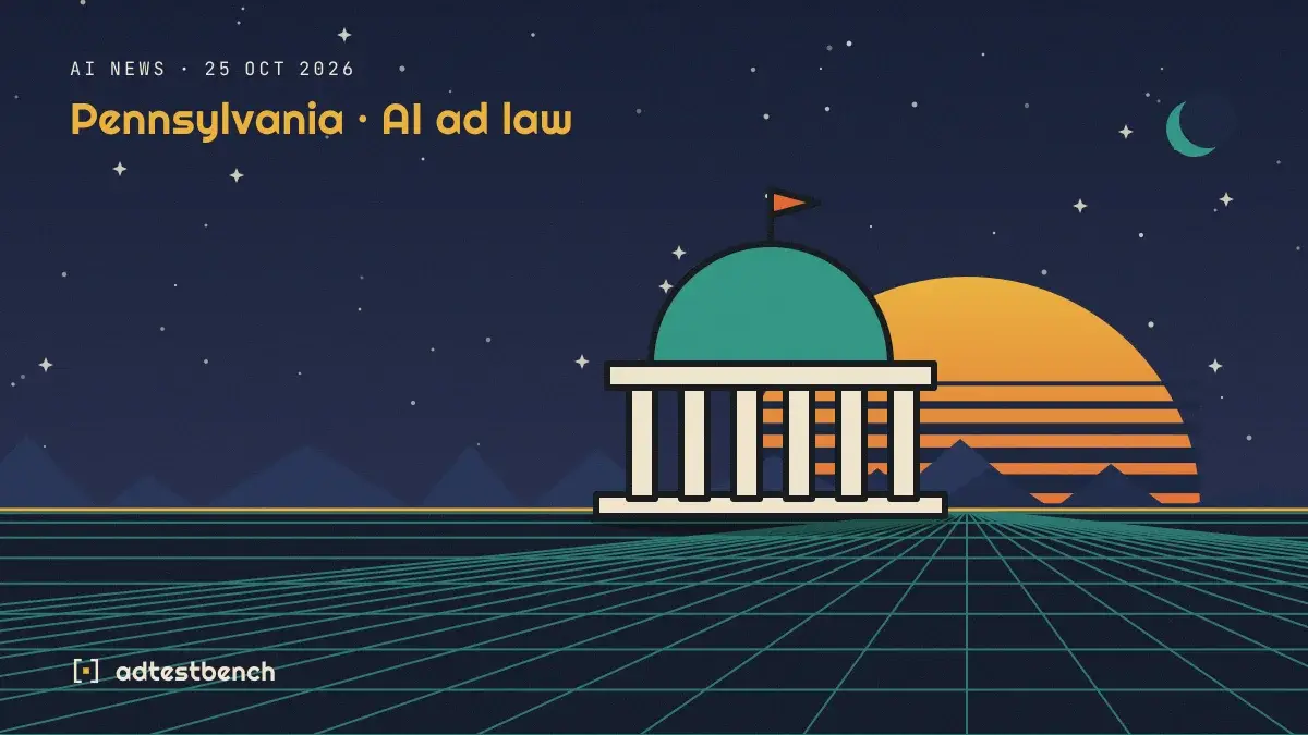 Retro-futurist illustration: a striped sunset over a grid horizon under a starry sky, with a domed building with columns standing on the horizon.