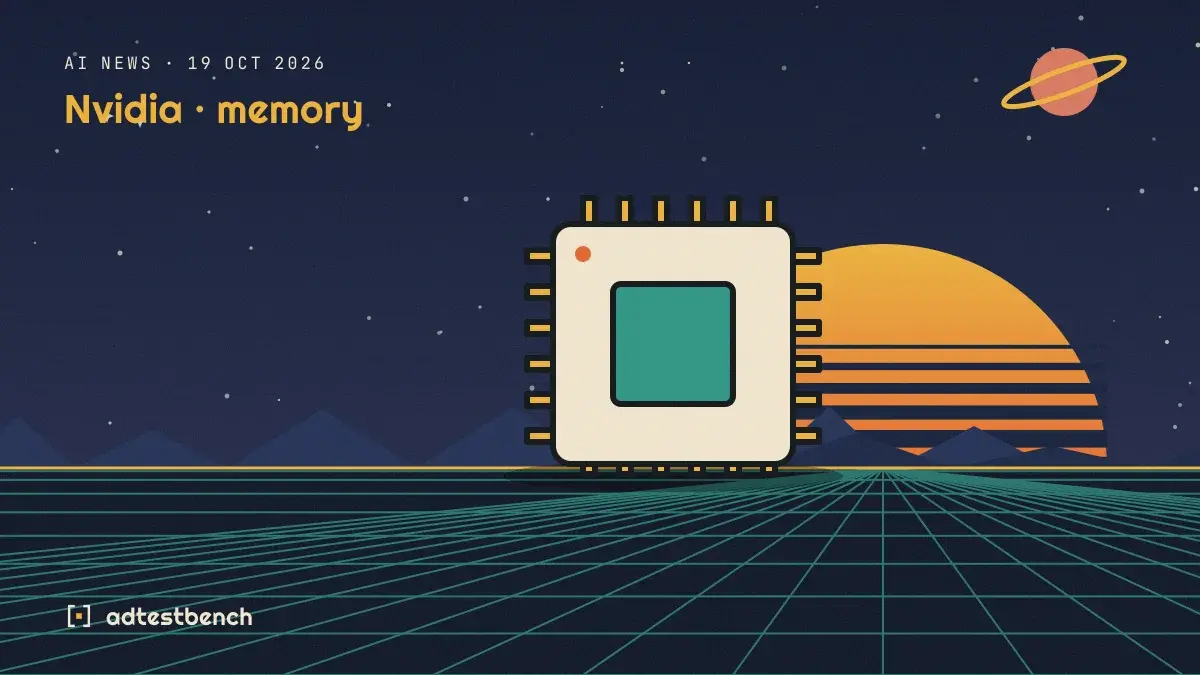 Retro-futurist illustration: a striped sunset over a grid horizon under a starry sky, with a chip motif standing on the horizon.