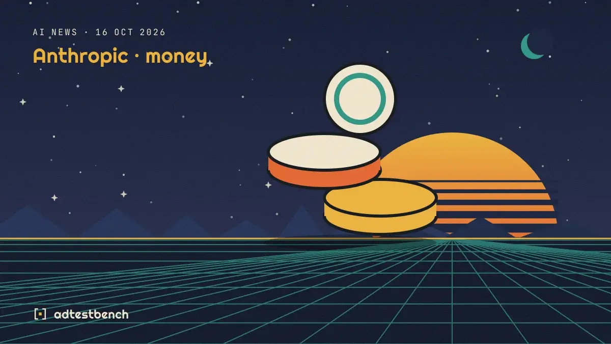 Retro-futurist illustration: a striped sunset over a grid horizon under a starry sky, with a coin motif standing on the horizon.