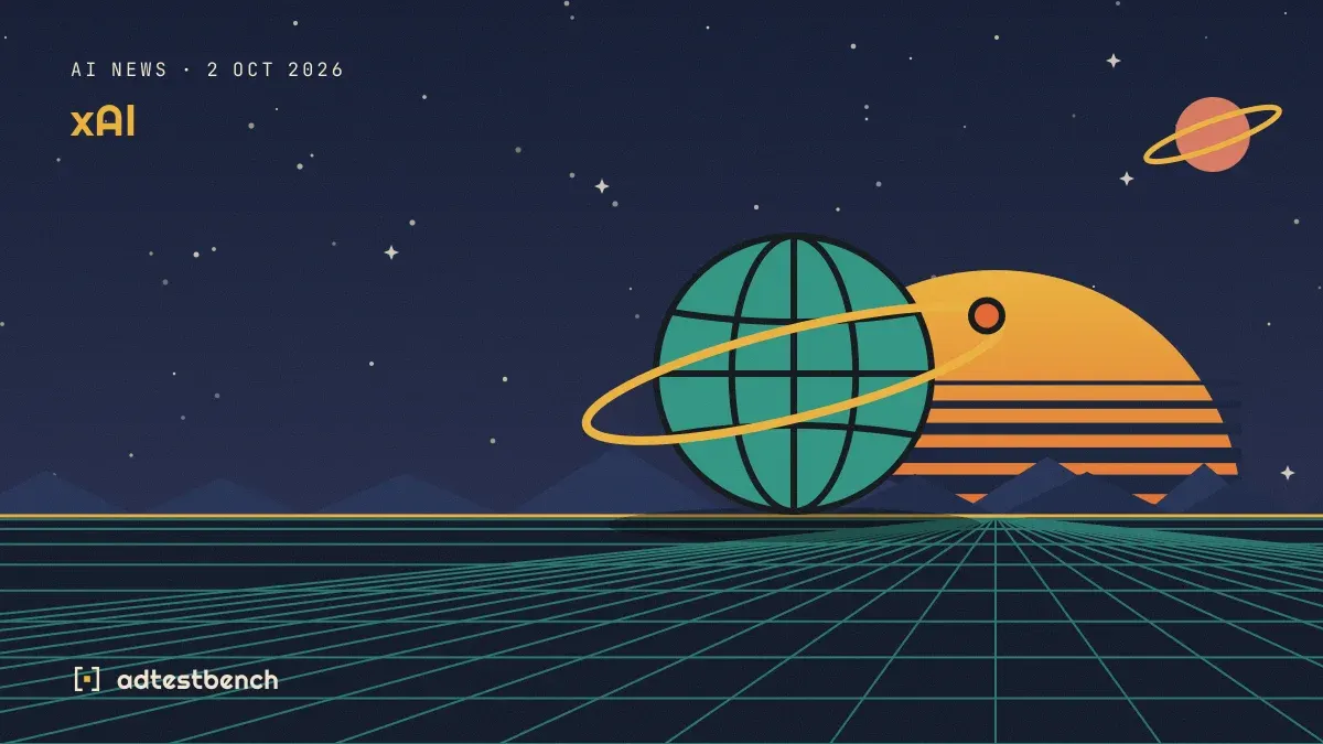 Retro-futurist illustration: a striped sunset over a grid horizon under a starry sky, with a globe standing on the horizon.