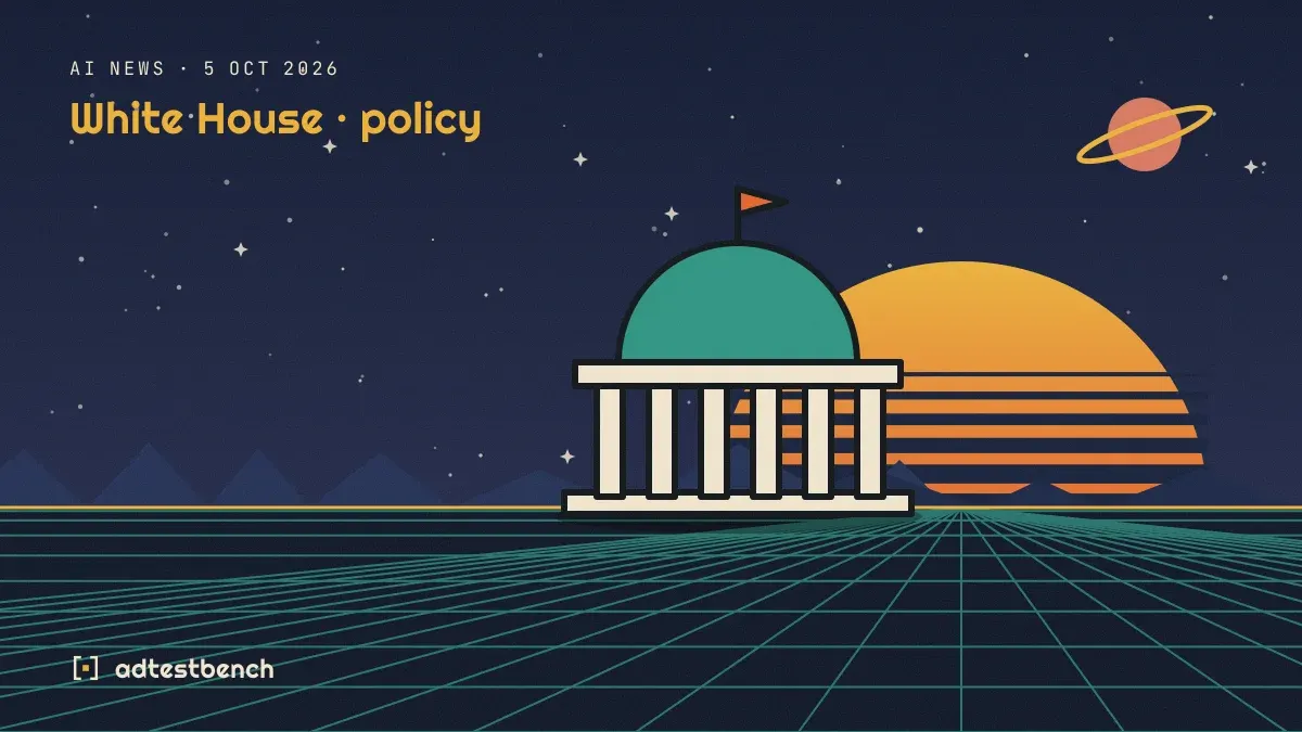 Retro-futurist illustration: a striped sunset over a grid horizon under a starry sky, with a parliament dome standing on the horizon.