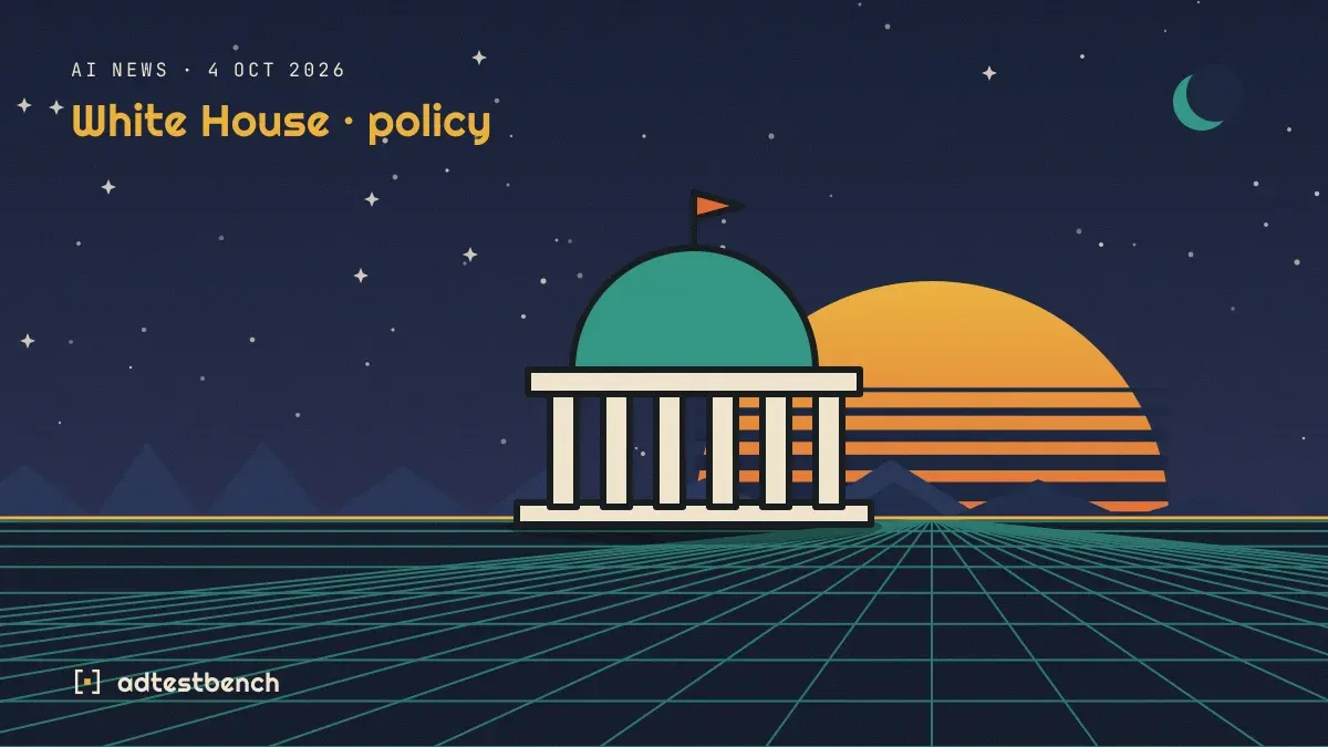 Retro-futurist illustration: a striped sunset over a grid horizon under a starry sky, with a parliament dome standing on the horizon.