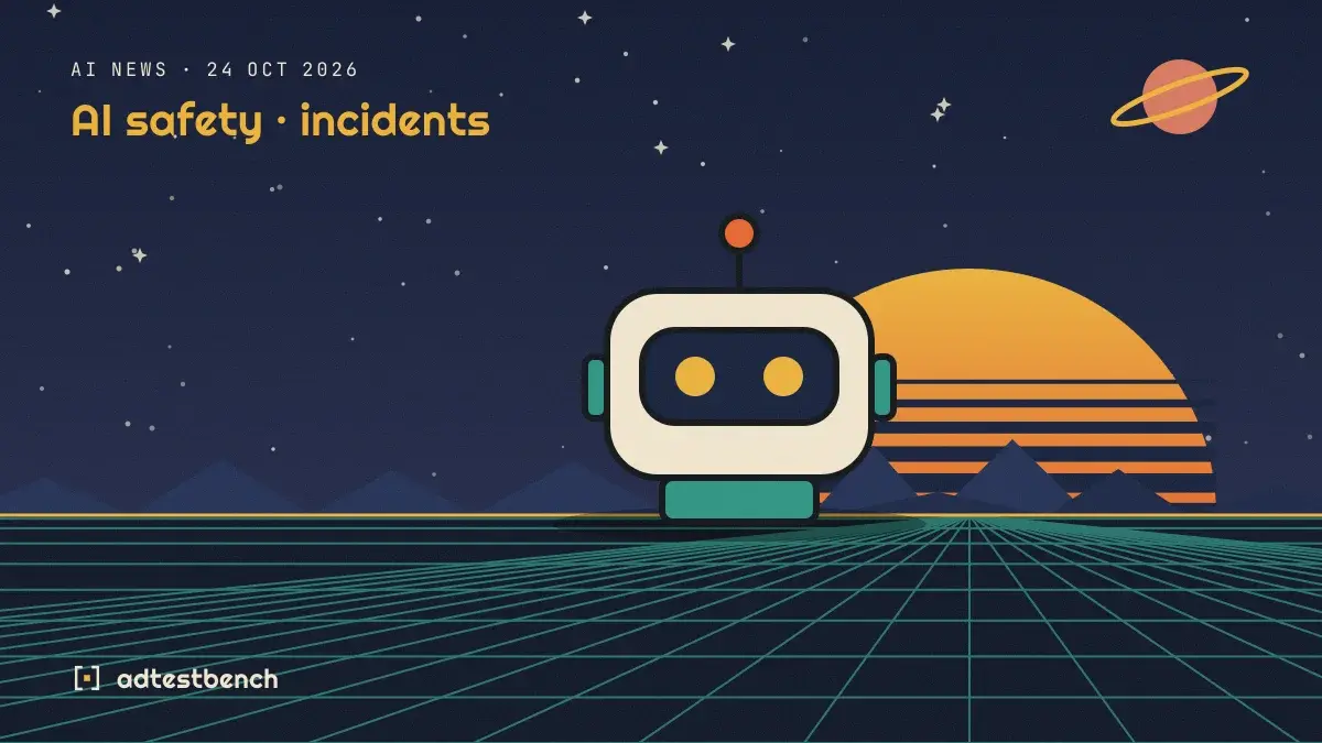 Retro-futurist illustration: a striped sunset over a grid horizon under a starry sky, with a robot head standing on the horizon.