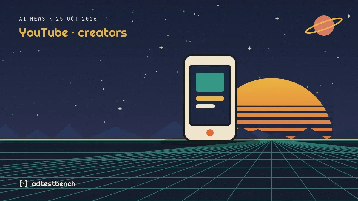 Retro-futurist illustration: a striped sunset over a grid horizon under a starry sky, with a smartphone showing an app standing on the horizon.