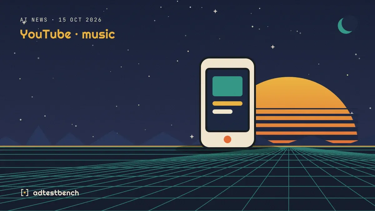 Retro-futurist illustration: a striped sunset over a grid horizon under a starry sky, with a phone motif standing on the horizon.